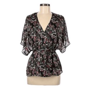 Black Floral Wrap Blouse